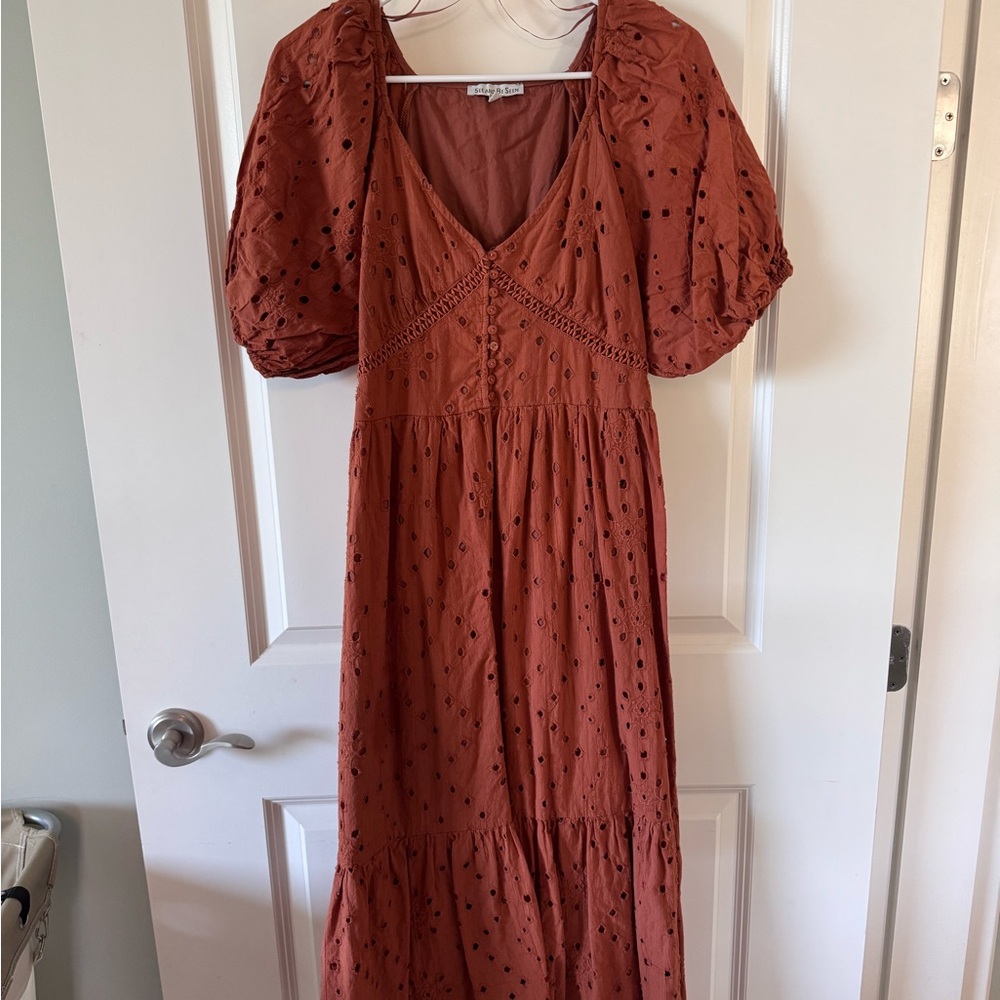 Women's Rust Dress with Puff Sleeves